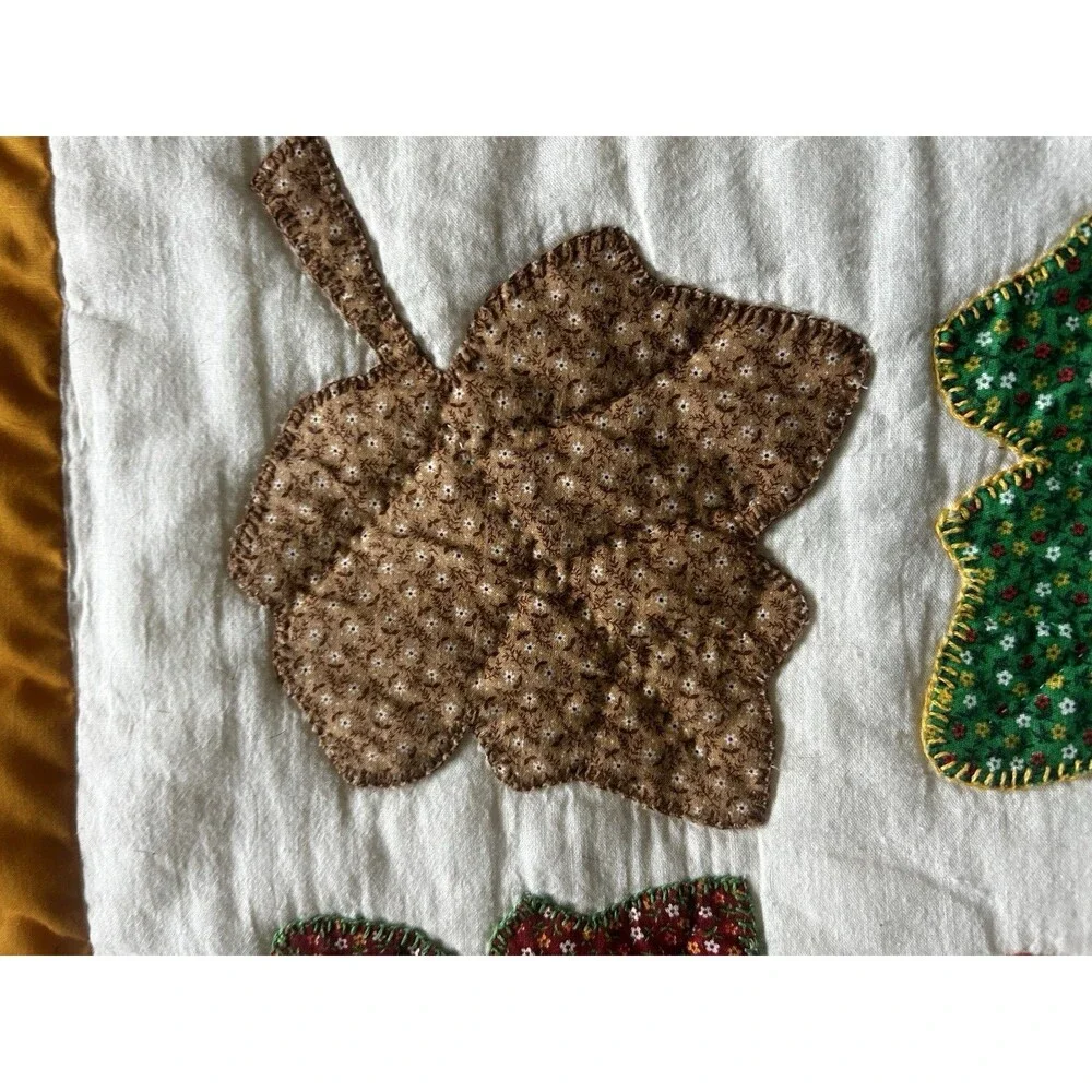 Handmade Fall Autumn Leaf Patchwork Quilt 73x92 Vtg Twin -Queen Throw Rustic